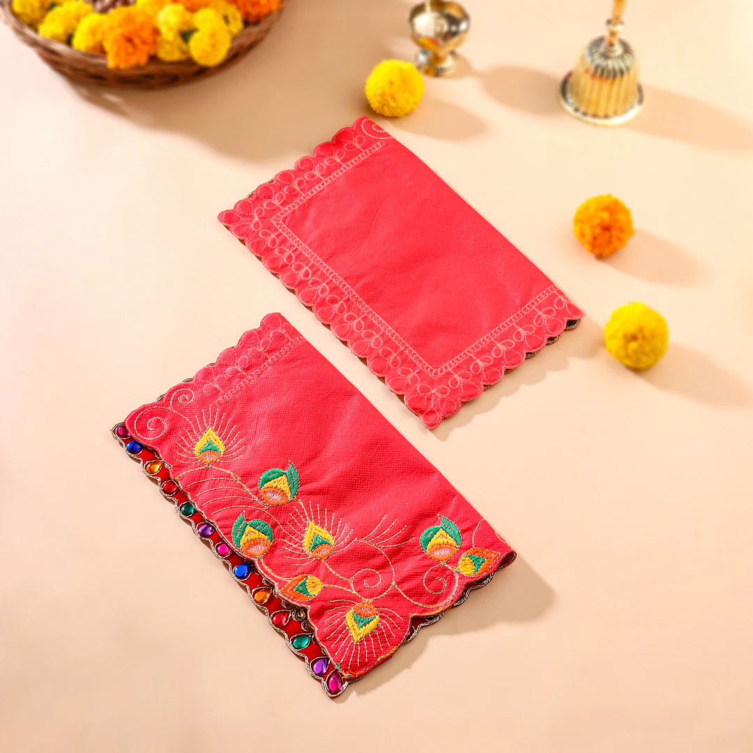 Stone And Sequin Work Velvet God Pooja Asana - Image 5