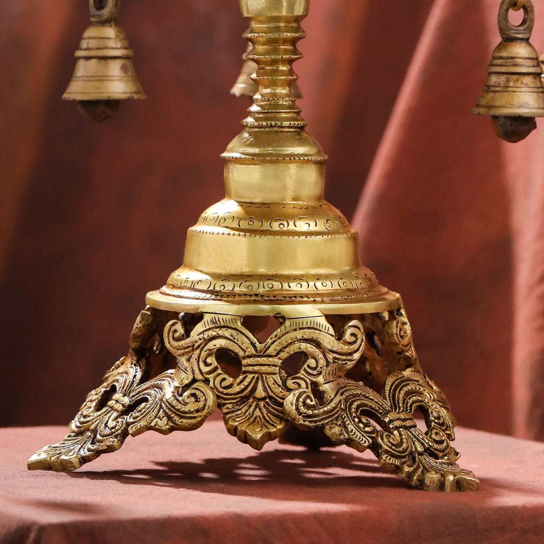 Brass Stool with Hanging Bells – Handmade Traditional Decor (11.4 Inch) - Image 2