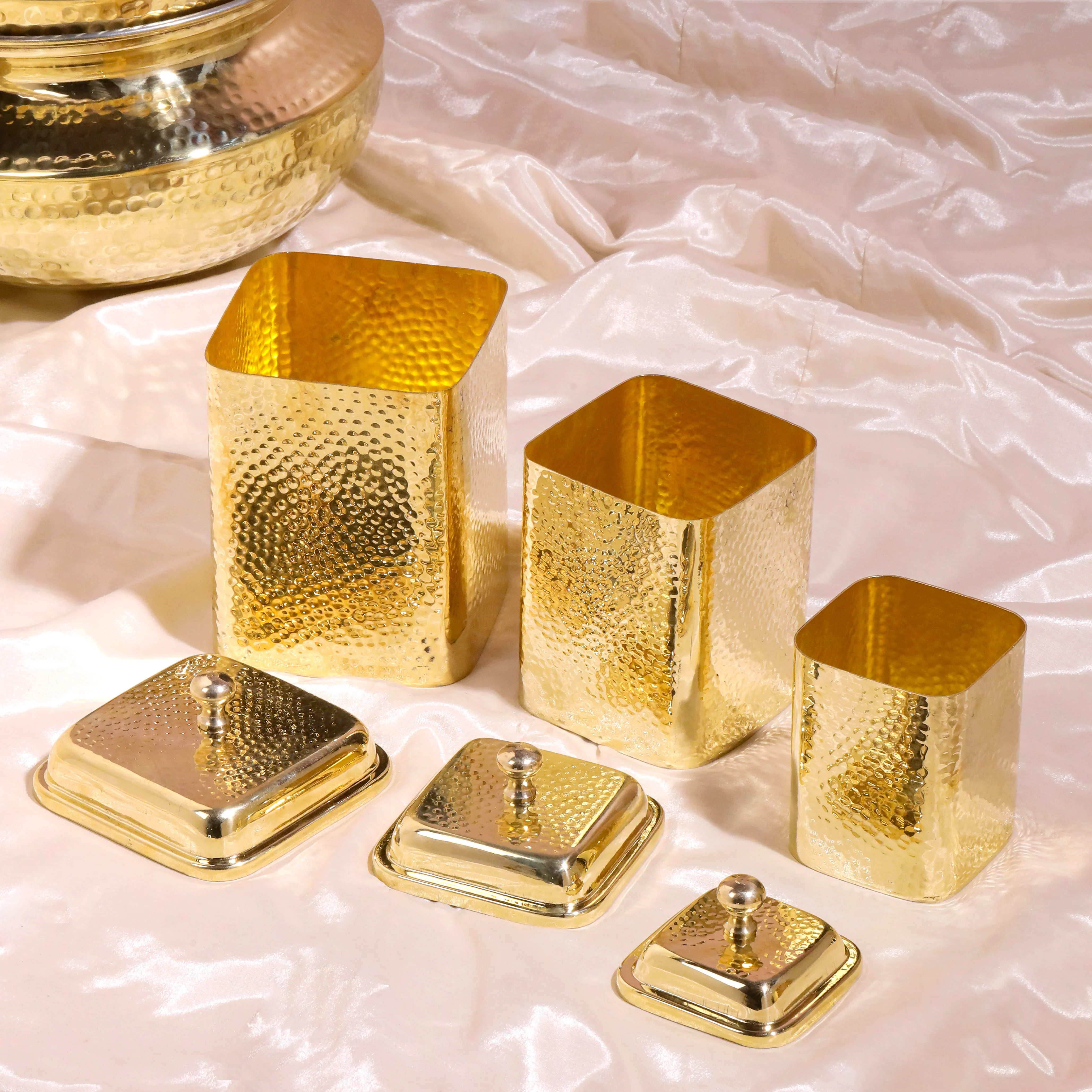 Brass Hammered Containers Set - Image 7
