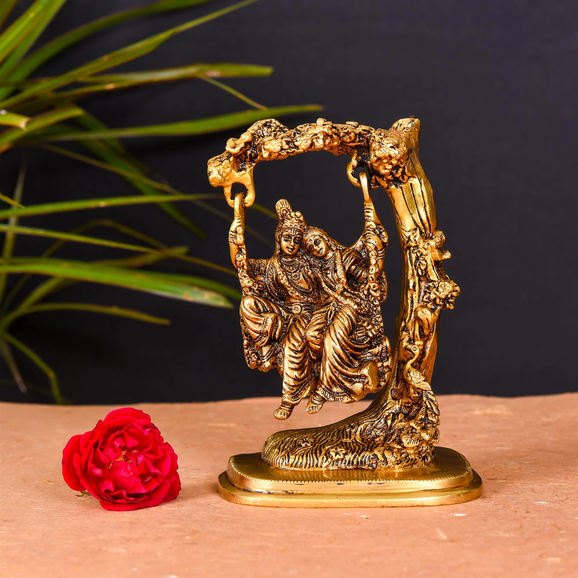 Brass Superfine Sitting Radha Krishna On Swing/Jhula (6 Inch)