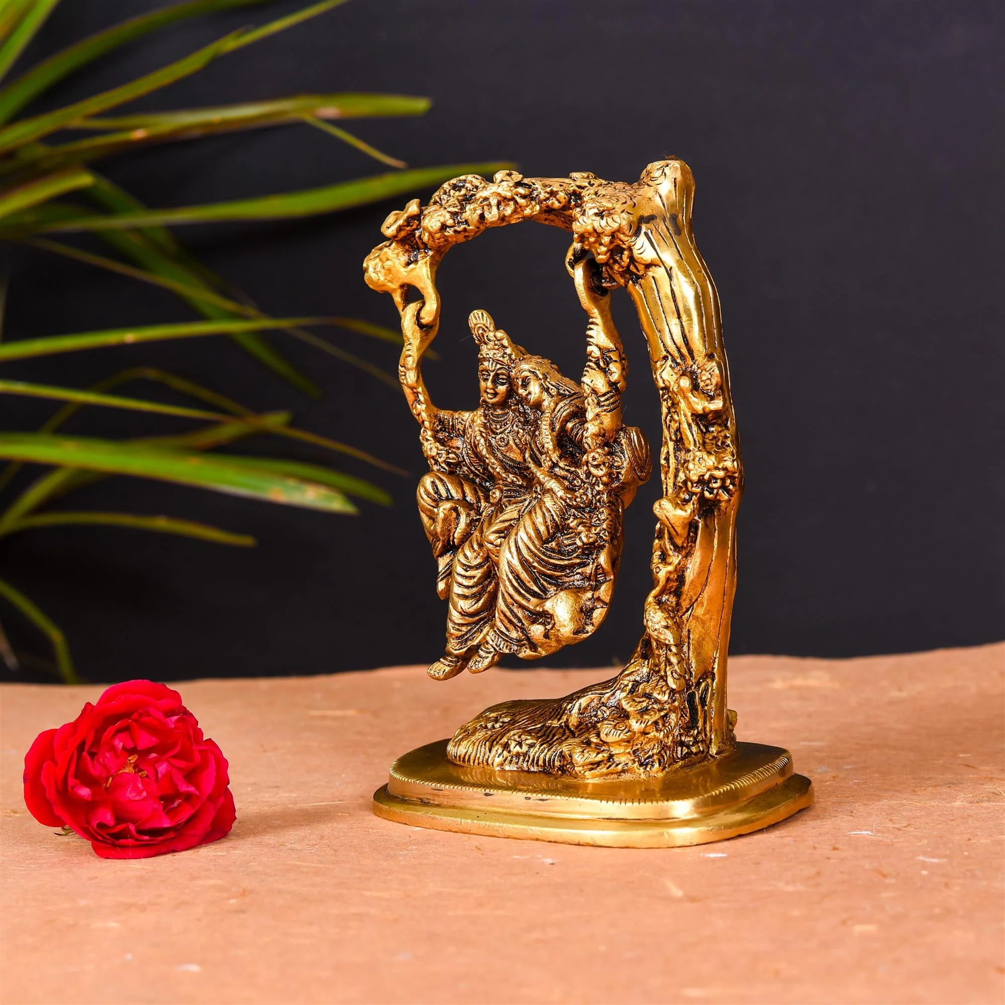 Brass Superfine Sitting Radha Krishna On Swing/Jhula (6 Inch) - Image 2