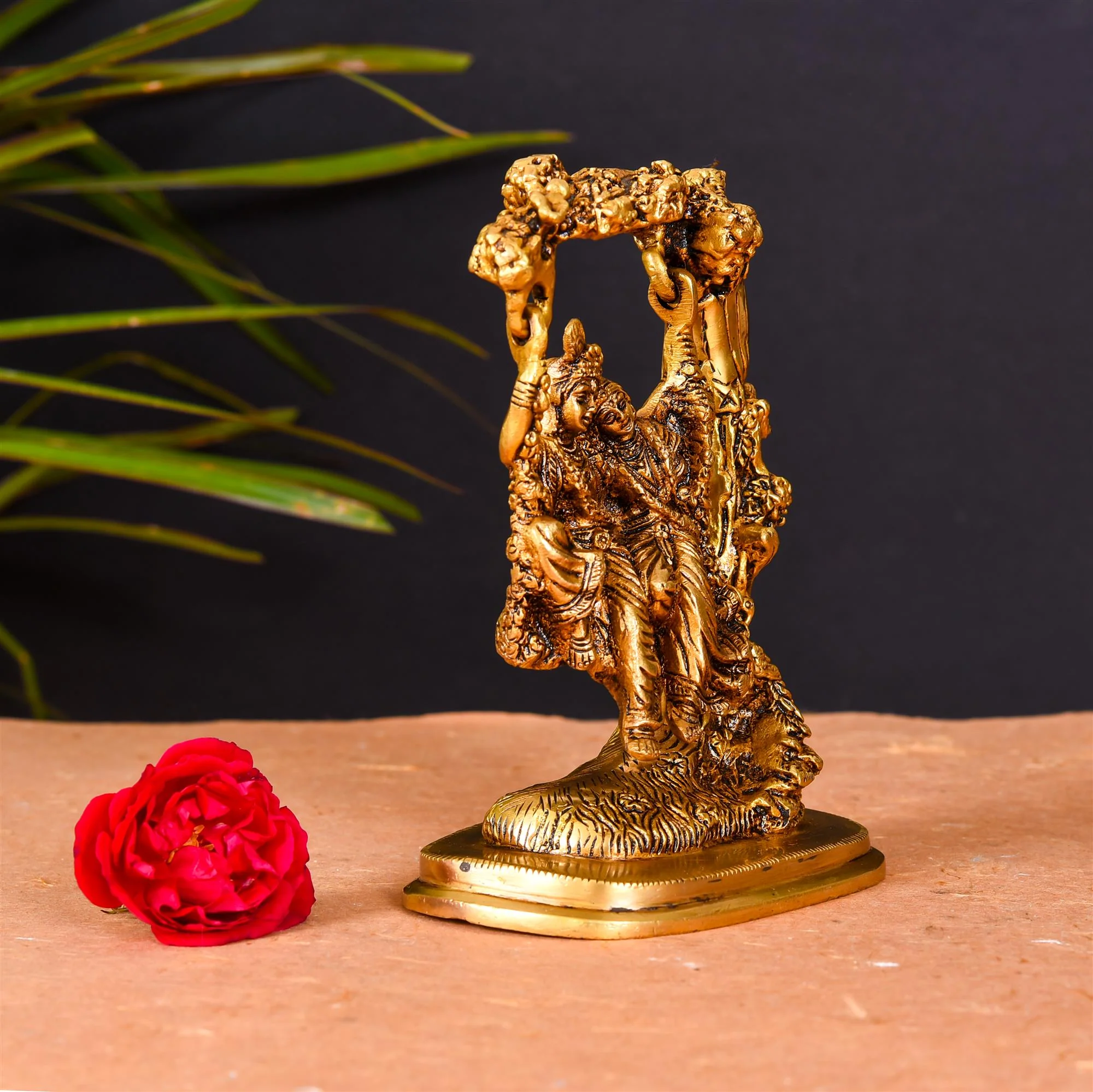 Brass Superfine Sitting Radha Krishna On Swing/Jhula (6 Inch) - Image 3