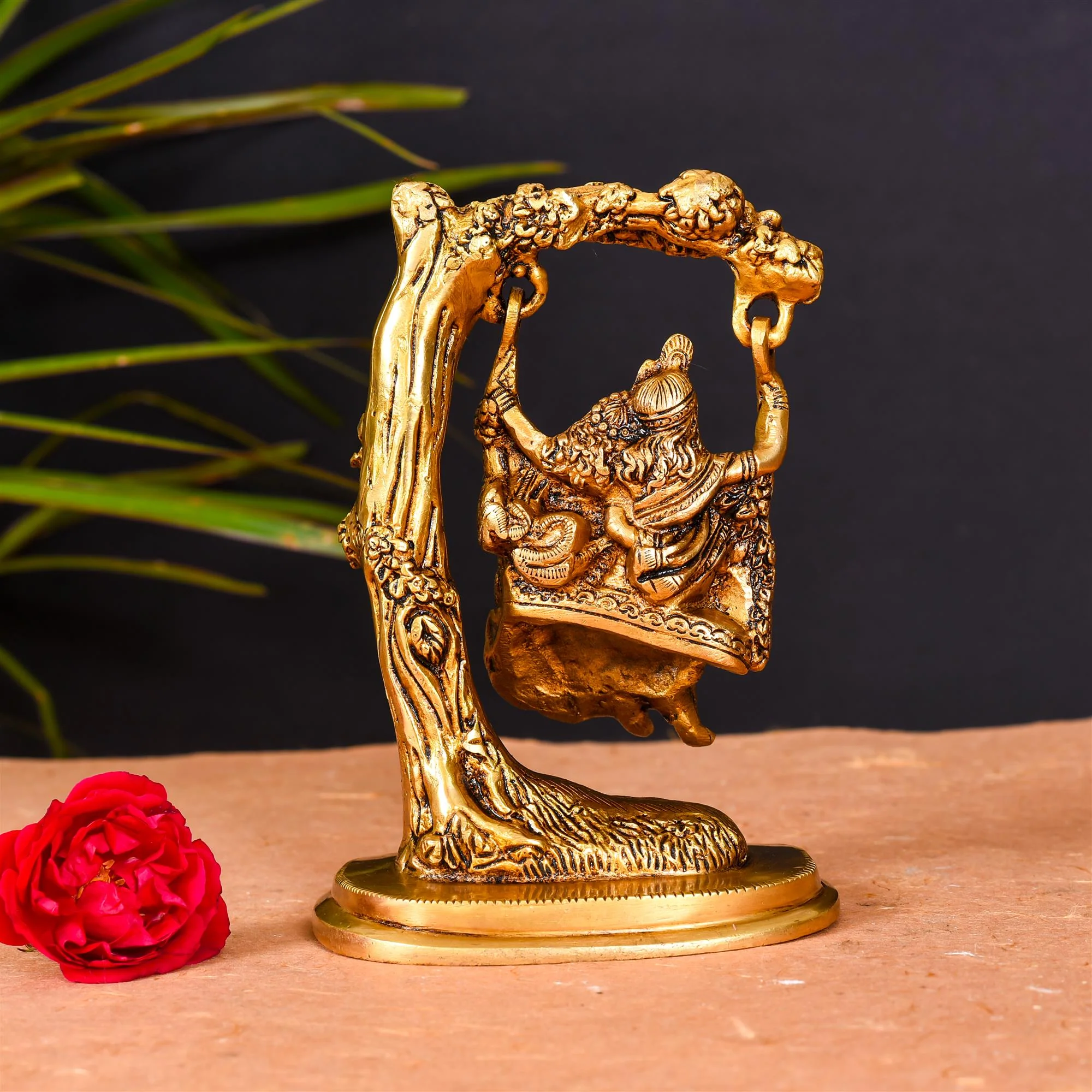 Brass Superfine Sitting Radha Krishna On Swing/Jhula (6 Inch) - Image 4