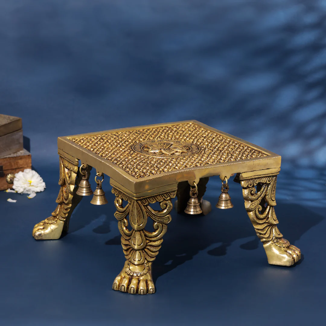 Brass Superfine Chowki With Hanging Bells (7 Inch)