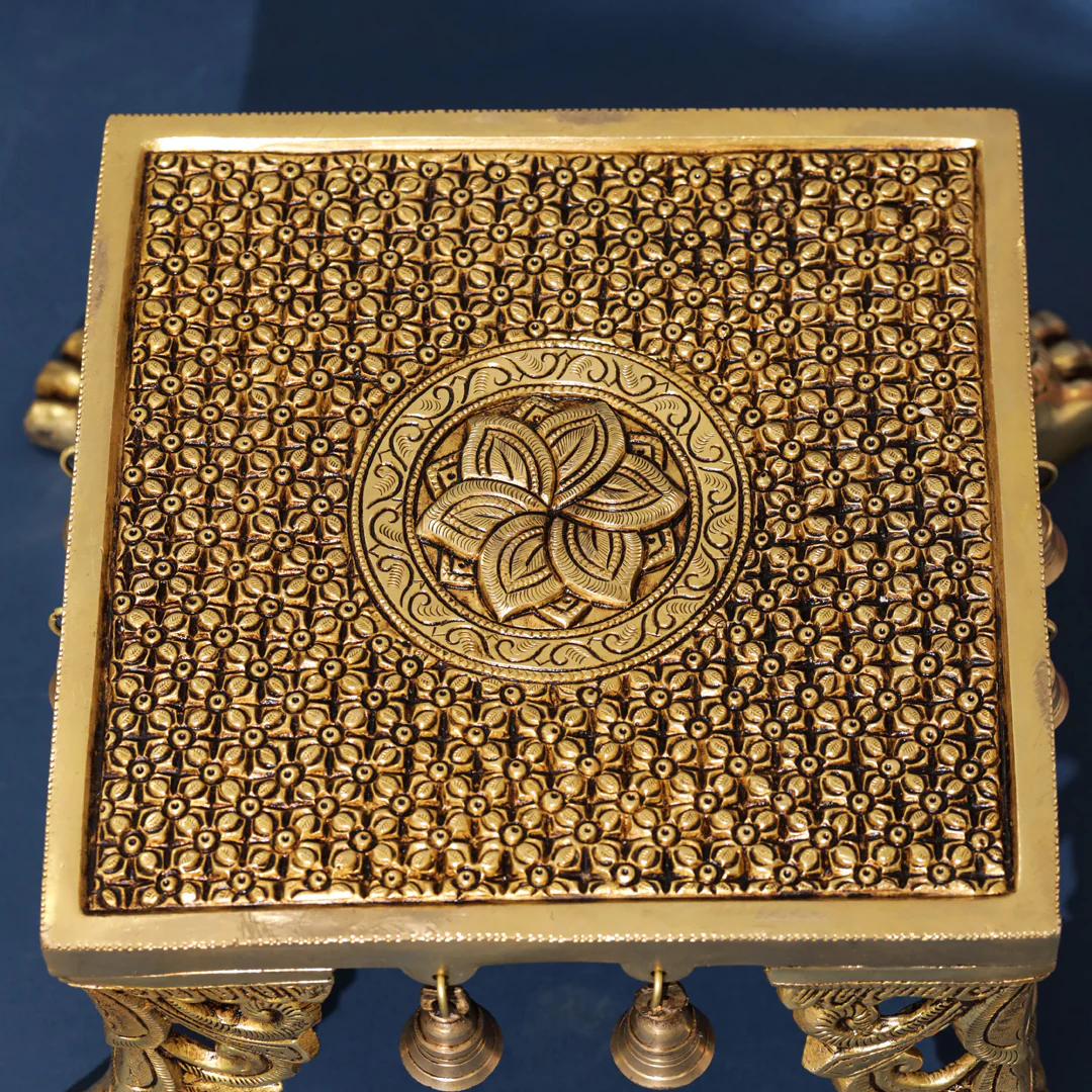 Brass Superfine Chowki With Hanging Bells (7 Inch) - Image 4