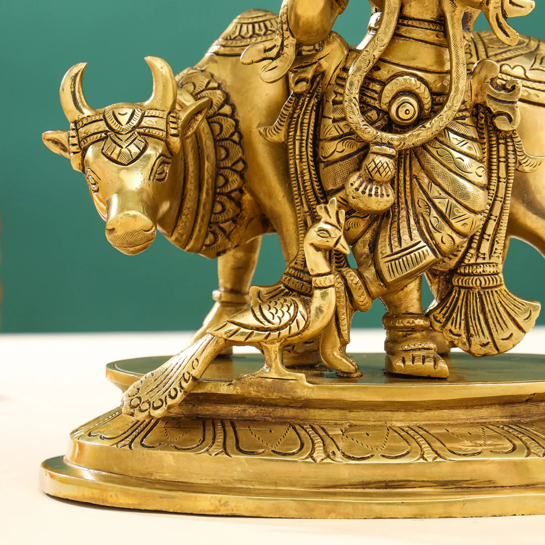 Brass Superfine Standing Lord Krishna With Cow Idol (13 Inch) - Image 6