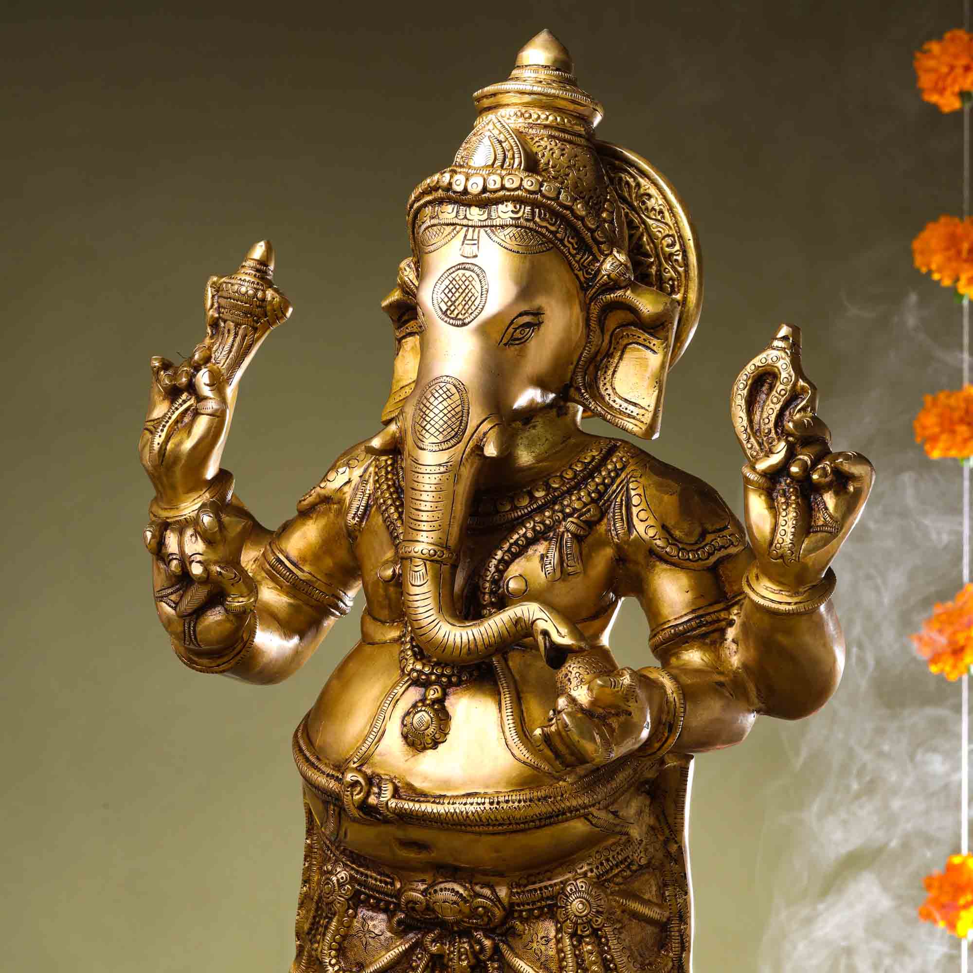 Brass Superfine Standing Ganesha Statue (27 Inch) - Image 4