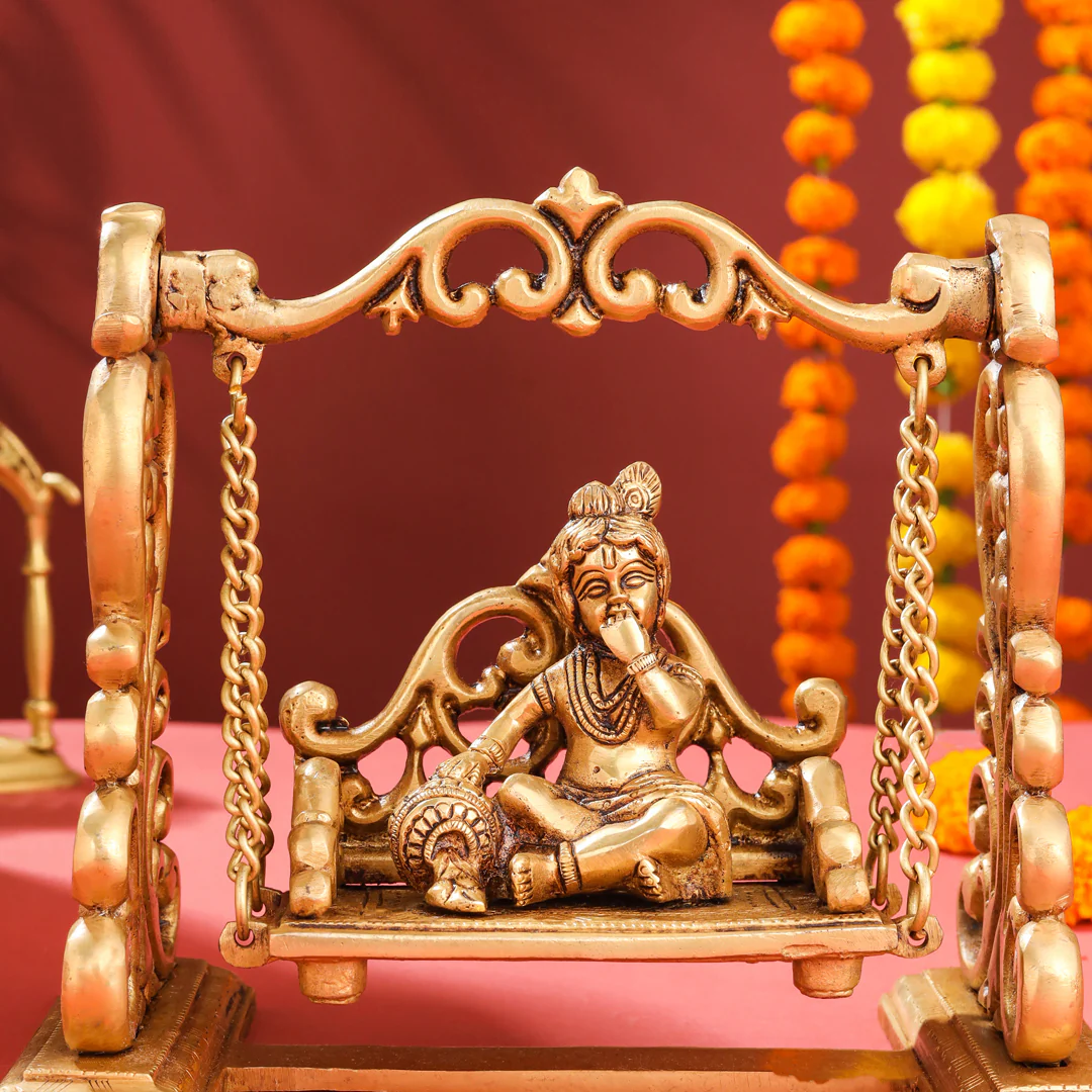 Brass Superfine Laddu Gopal On Swing/Jhula (7.5 Inch) - Image 2