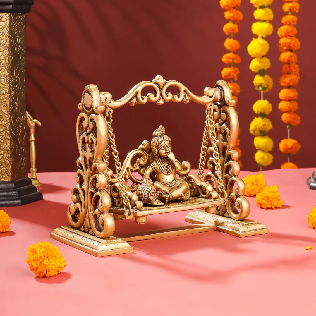 Brass Superfine Laddu Gopal On Swing/Jhula (7.5 Inch) - Image 3