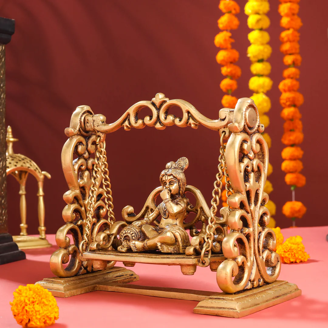 Brass Superfine Laddu Gopal On Swing/Jhula (7.5 Inch) - Image 4