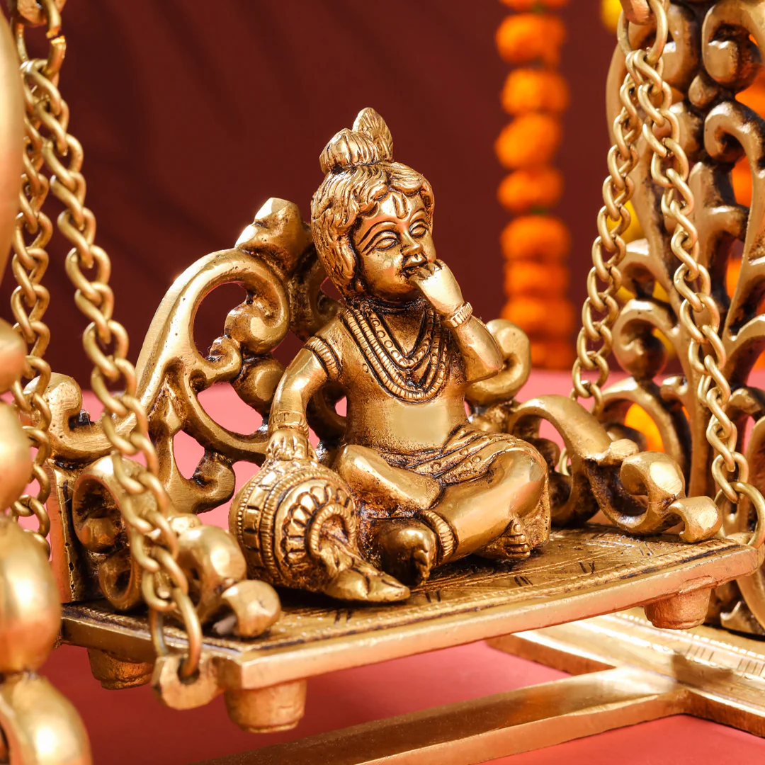 Brass Superfine Laddu Gopal On Swing/Jhula (7.5 Inch) - Image 6