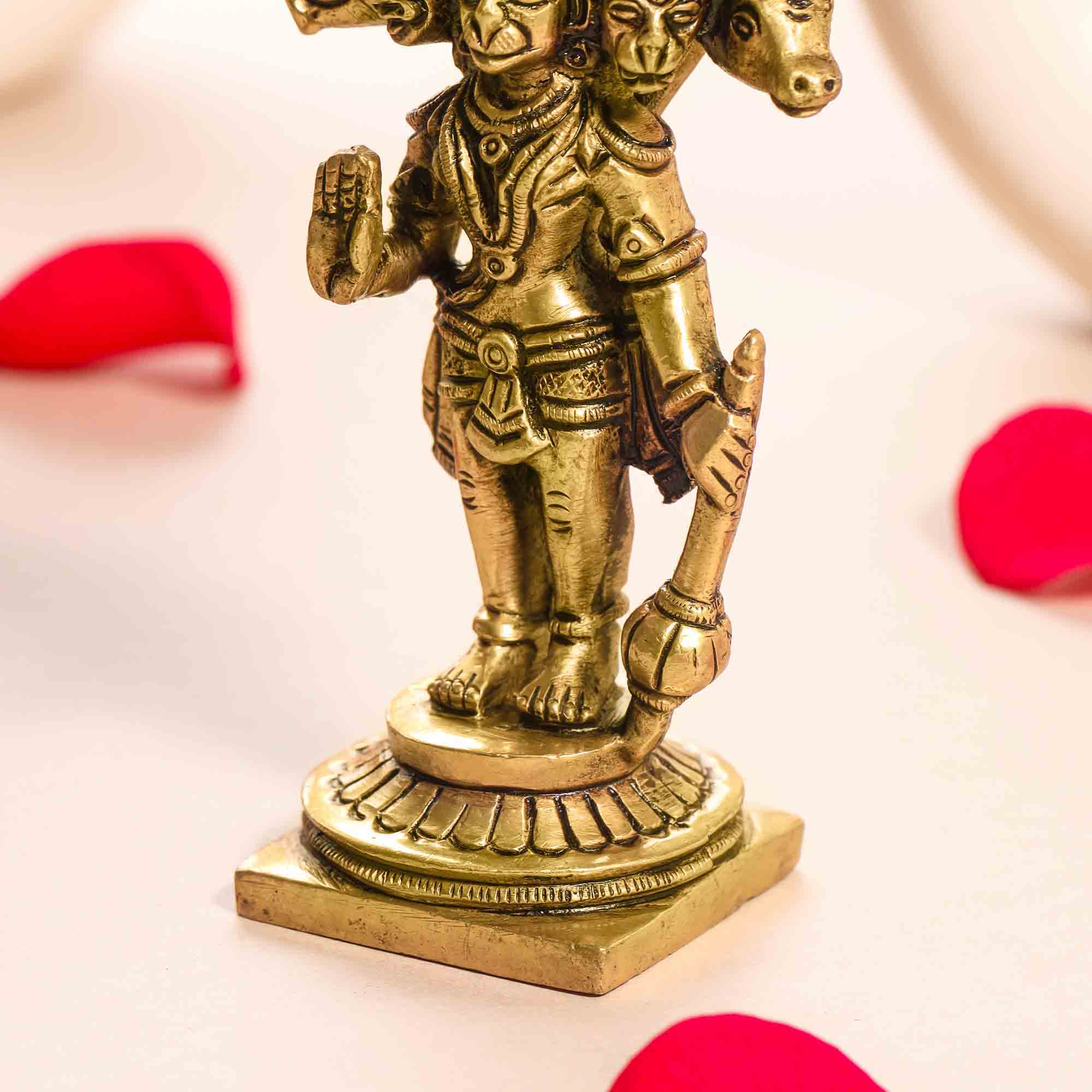 Brass Superfine Standing Panchmukhi Hanuman Idol (4.5 Inch) - Image 3
