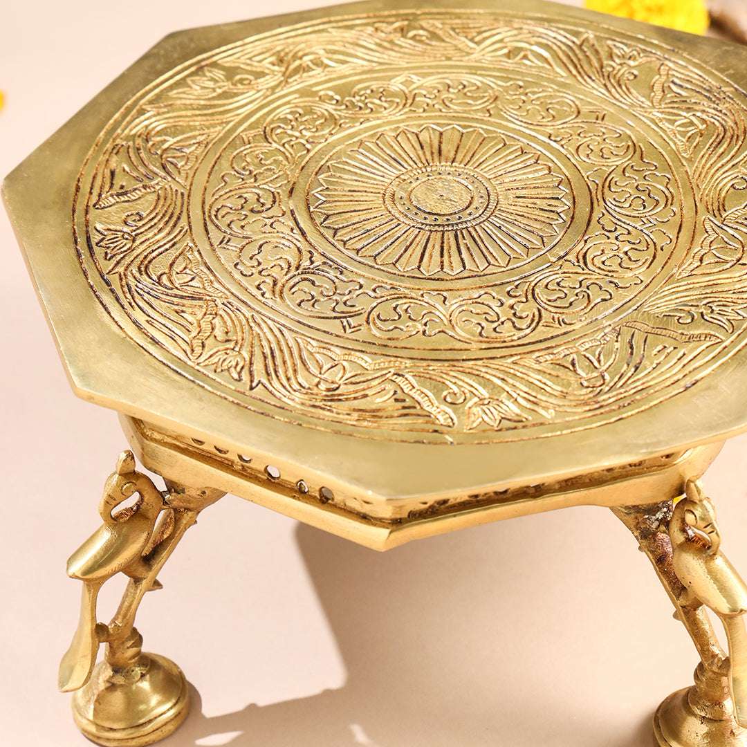 Brass Superfine Chowki With Peacock Pillars (5.5 INCH) - Image 2