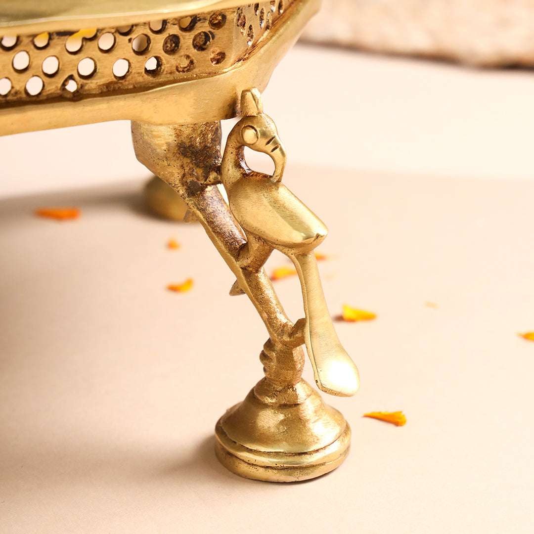 Brass Superfine Chowki With Peacock Pillars (5.5 INCH) - Image 3