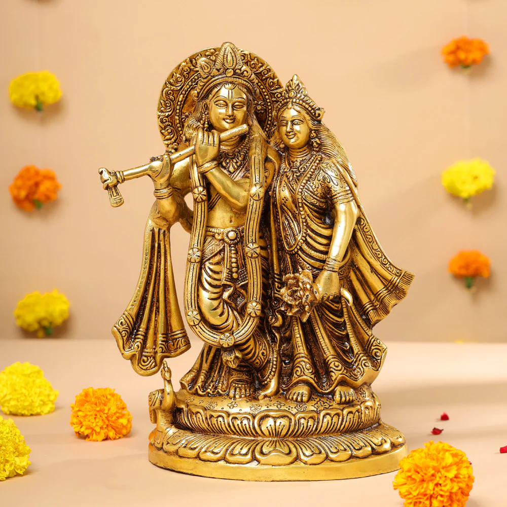 BRASS SUPERFINE STANDING RADHA KRISHNA STATUE (12.5")