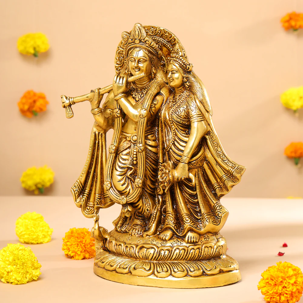 BRASS SUPERFINE STANDING RADHA KRISHNA STATUE (12.5") - Image 4