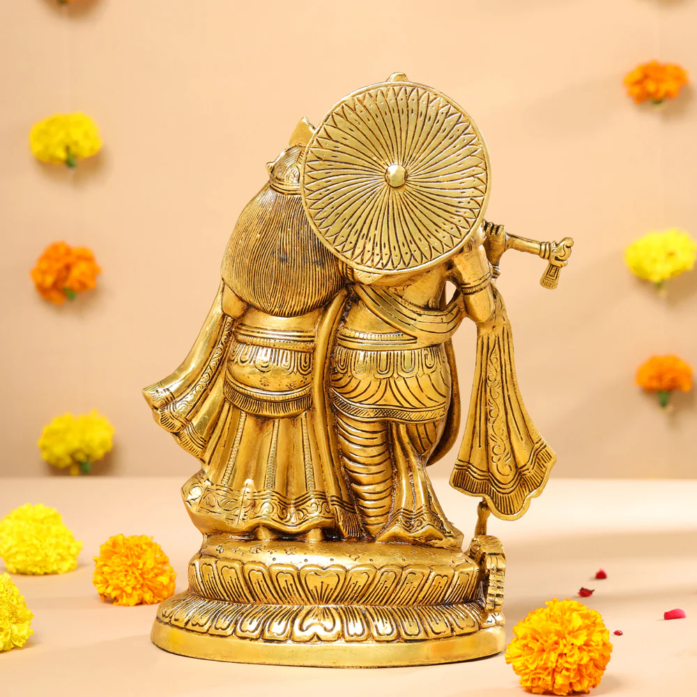 BRASS SUPERFINE STANDING RADHA KRISHNA STATUE (12.5") - Image 5