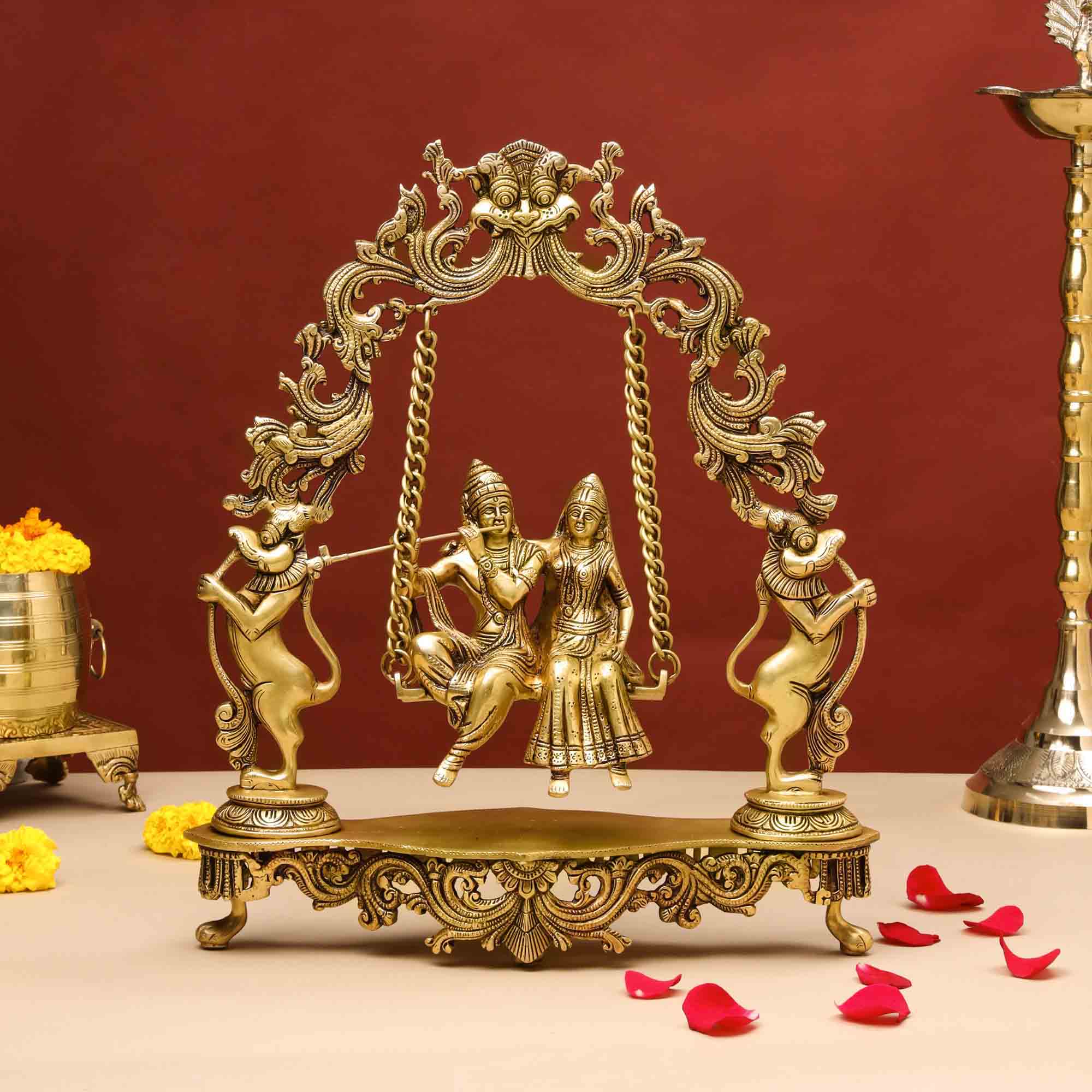 Brass Superfine Sitting Radha Krishna Jhula (18 Inch)
