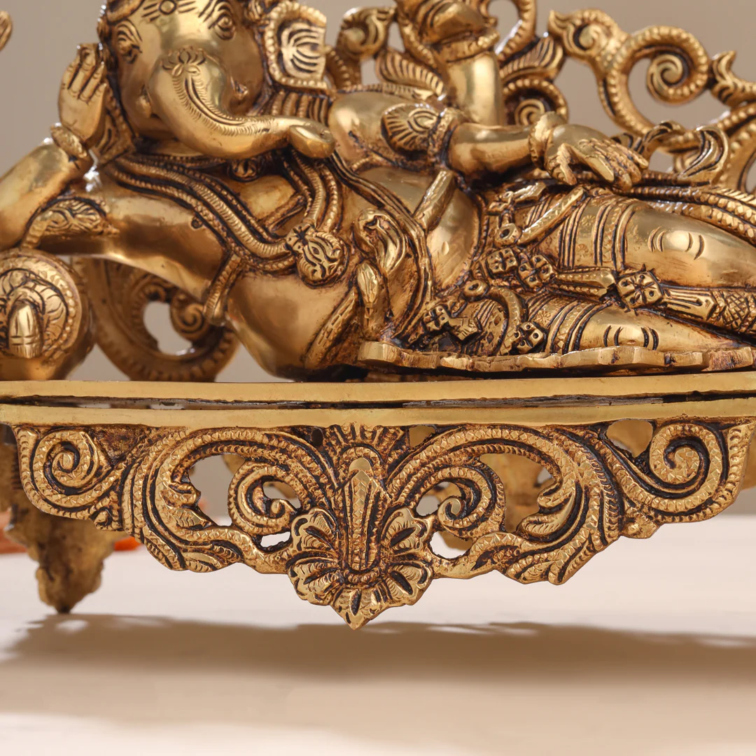 Brass Superfine Ganesha Resting On Couch (9 Inch) - Image 3