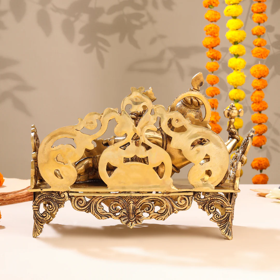 Brass Superfine Ganesha Resting On Couch (9 Inch) - Image 7