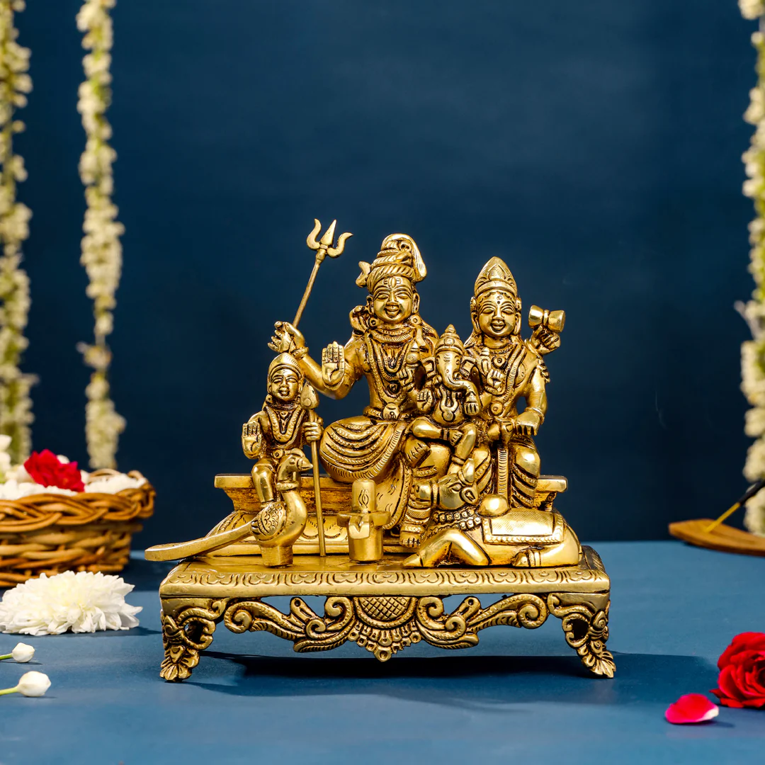 Brass Superfine Sitting Shiva Family Statue (7 Inch)