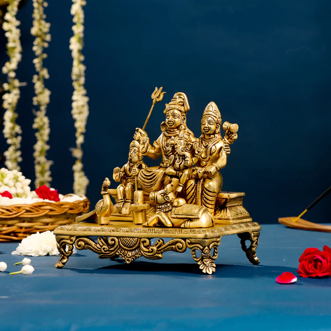 Brass Superfine Sitting Shiva Family Statue (7 Inch) - Image 2