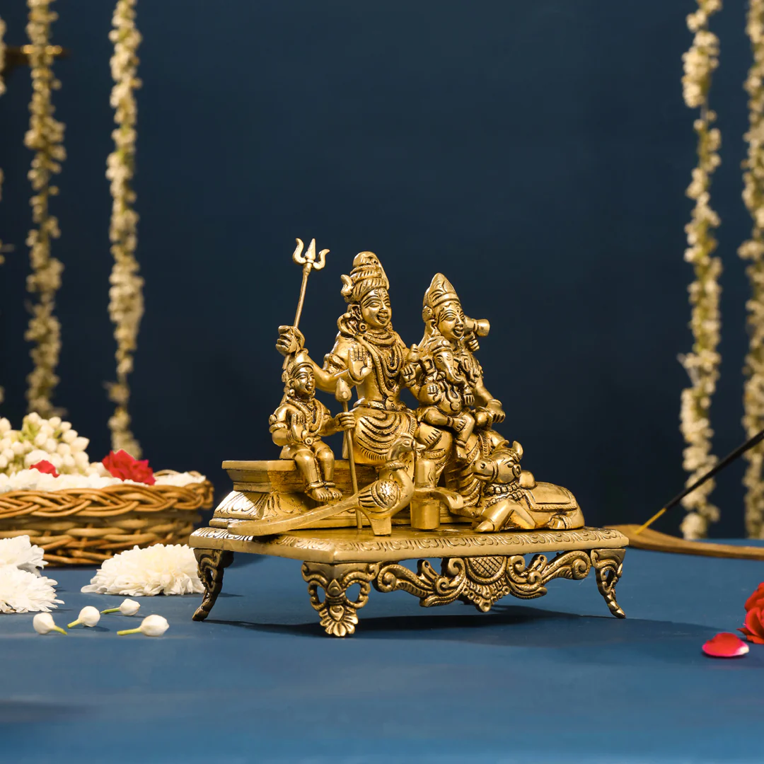 Brass Superfine Sitting Shiva Family Statue (7 Inch) - Image 3