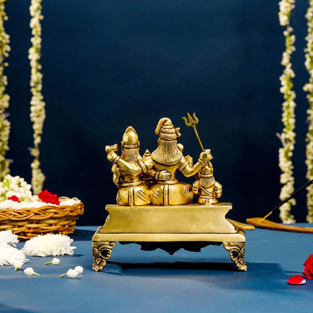 Brass Superfine Sitting Shiva Family Statue (7 Inch) - Image 4