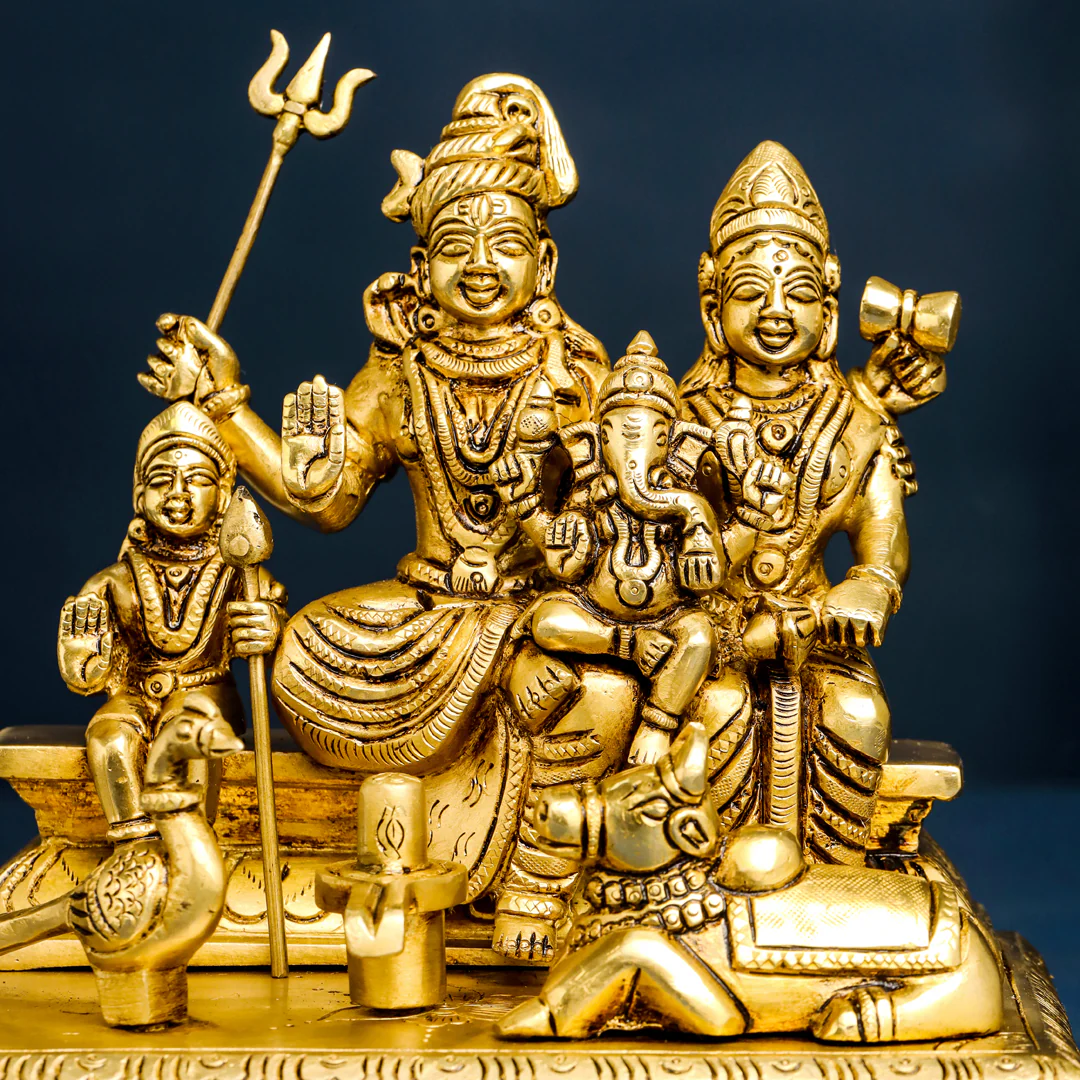 Brass Superfine Sitting Shiva Family Statue (7 Inch) - Image 5