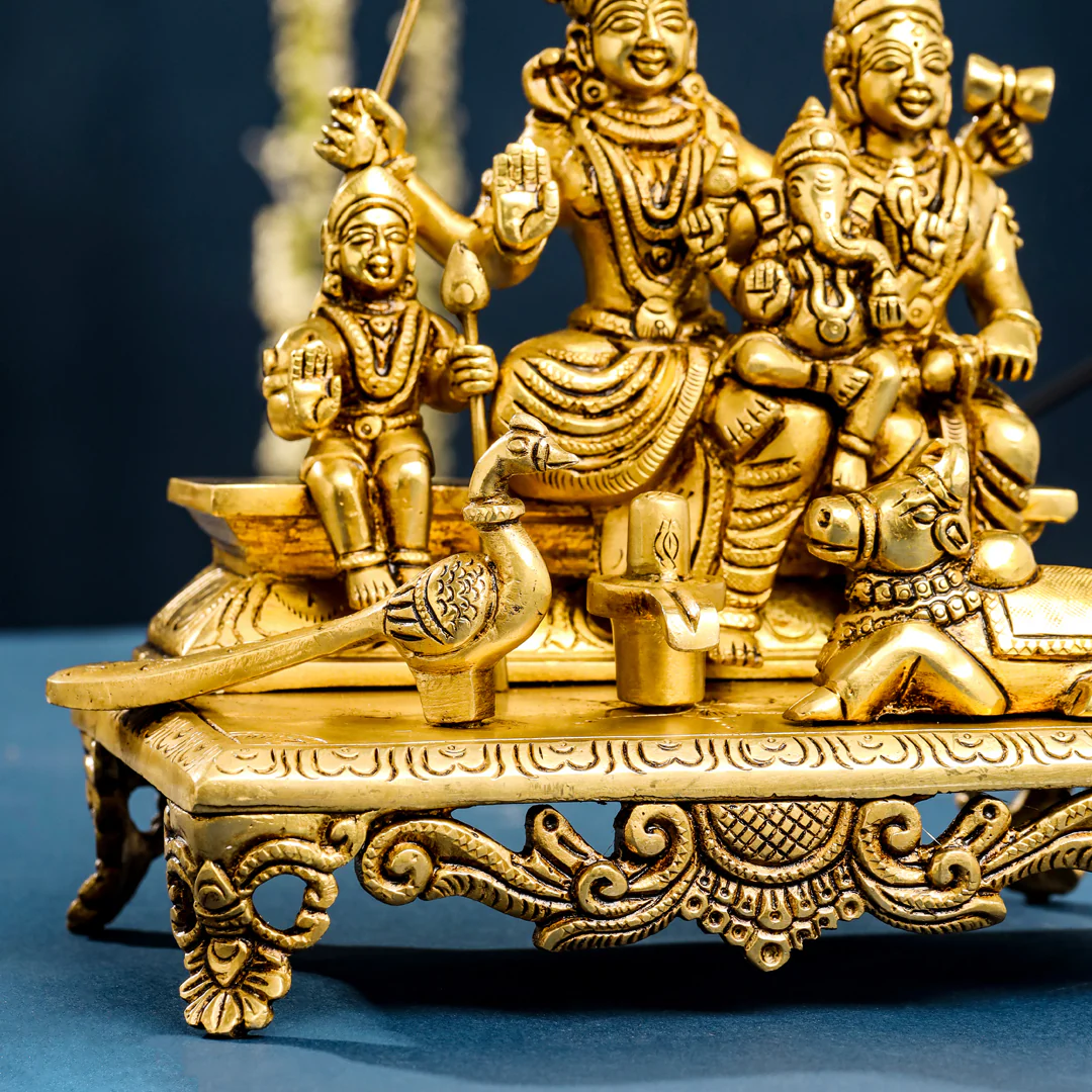 Brass Superfine Sitting Shiva Family Statue (7 Inch) - Image 6