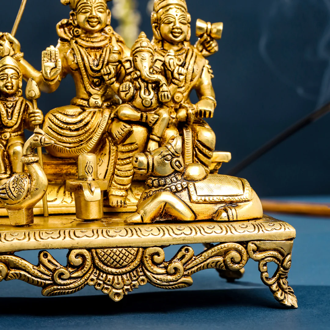 Brass Superfine Sitting Shiva Family Statue (7 Inch) - Image 7