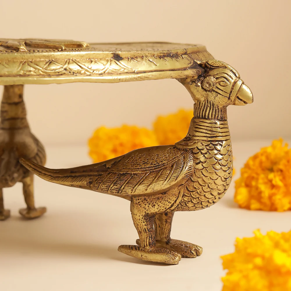 Brass Superfine Chowki With Peacock Pillars (5 Inch) - Image 4