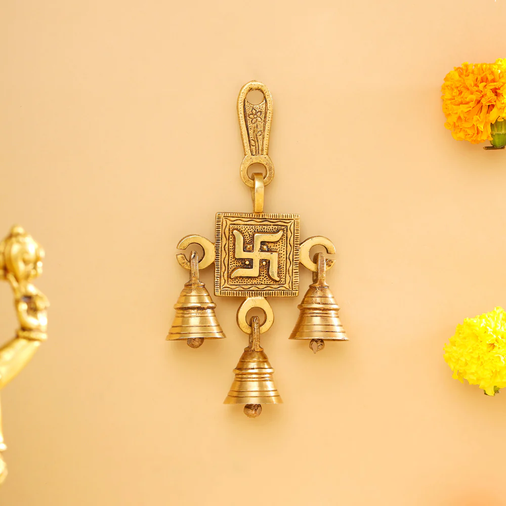 Brass Swastik Wall Hanging Bell (6.5 Inch) - Image 2