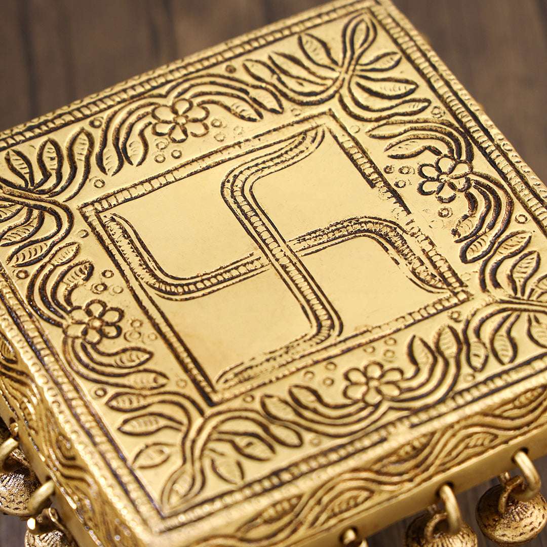 Brass Swastik Chowki With Bells (3.5 Inch) - Image 4