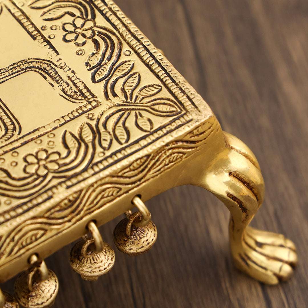 Brass Swastik Chowki With Bells (3.5 Inch) - Image 5