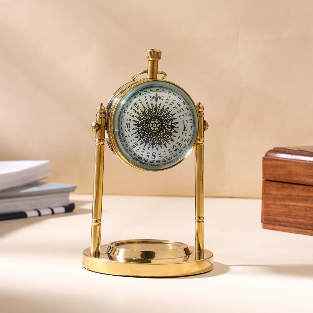 Brass Table Clock With Compass (5 Inch) - Image 3