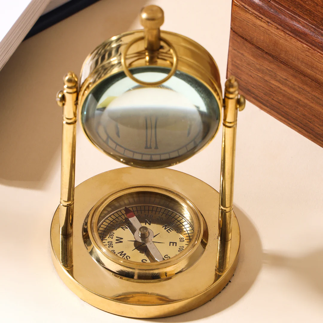 Brass Table Clock With Compass (5 Inch) - Image 4