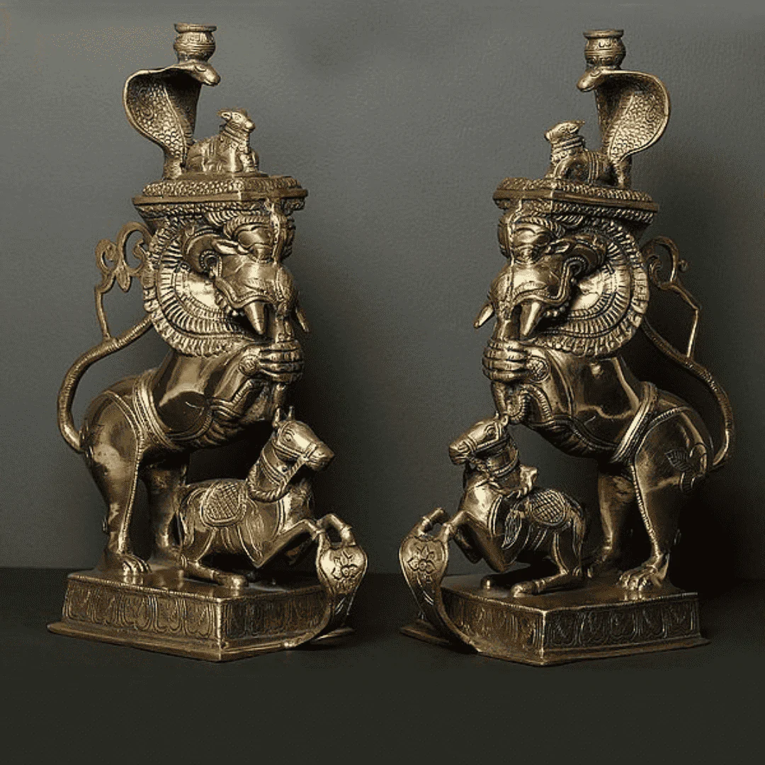 Brass Yali/kirtimukha Nandi Table Stand Set (16 Inch) - Image 2