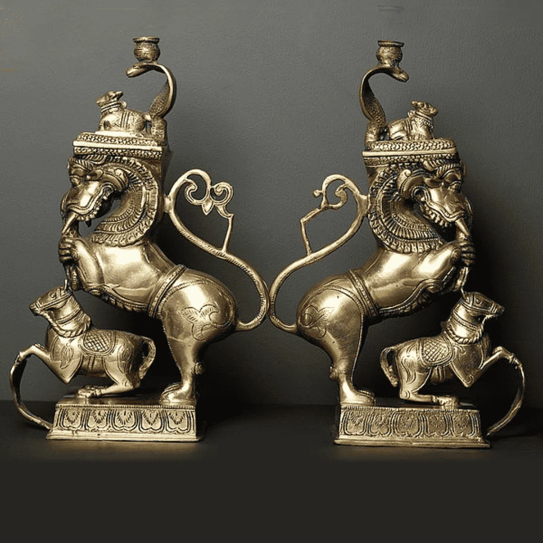 Brass Yali/kirtimukha Nandi Table Stand Set (16 Inch) - Image 3