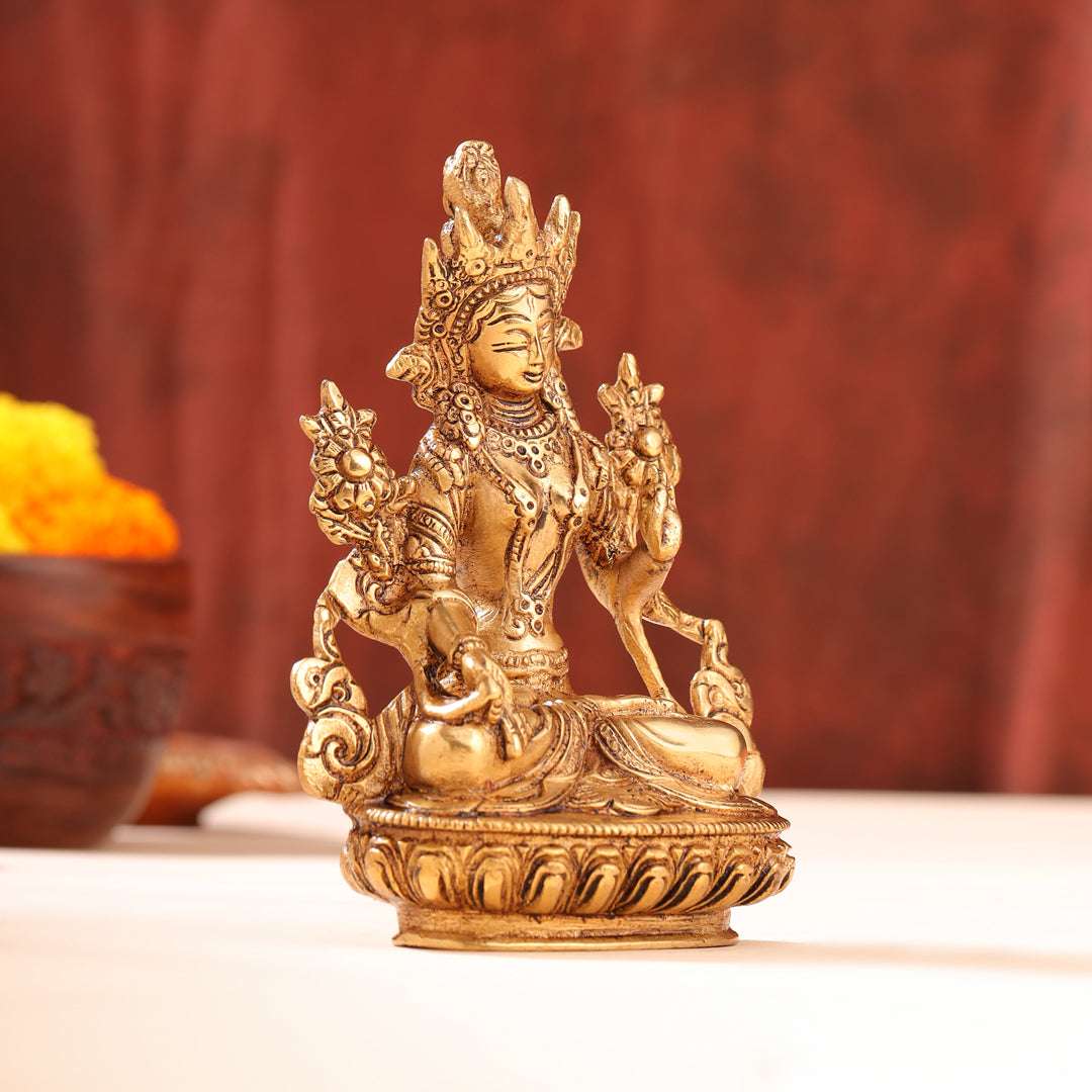 Brass Tara Devi Idol (6 Inch) - Image 4