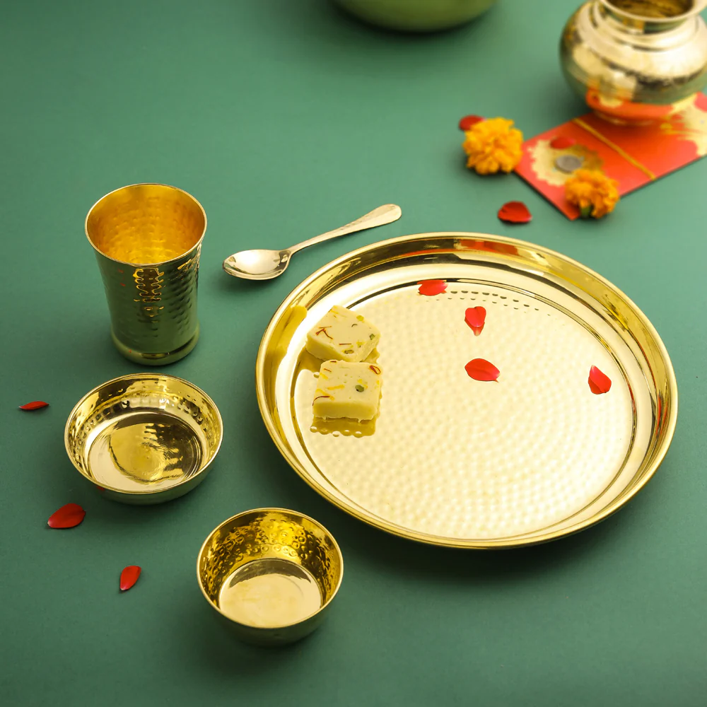 Brass Hammered Thali/Dinner Set (910 Gram) - Image 6