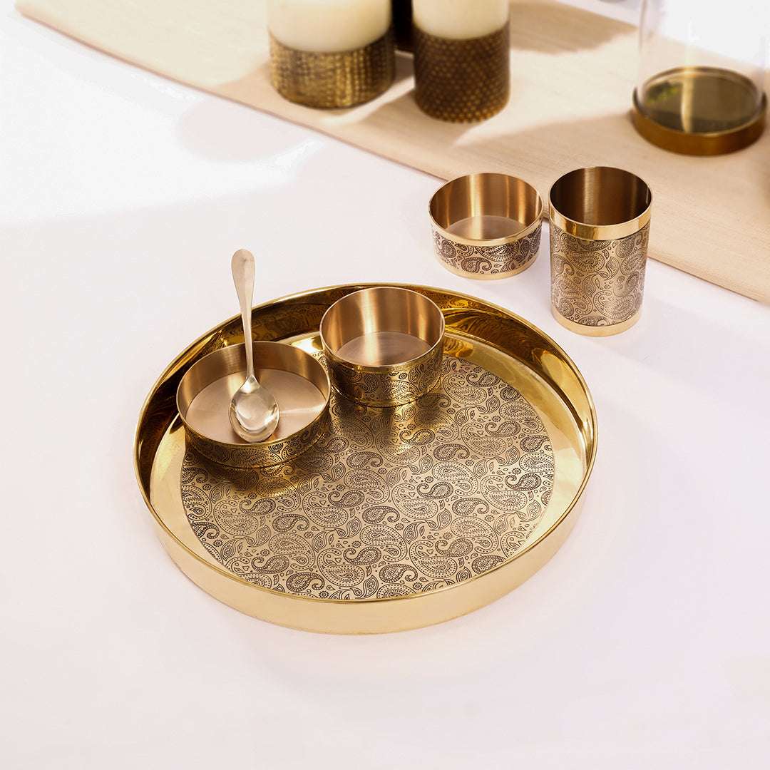 Brass Design Thali/Dinner Set (1.3 Kg) - Image 9