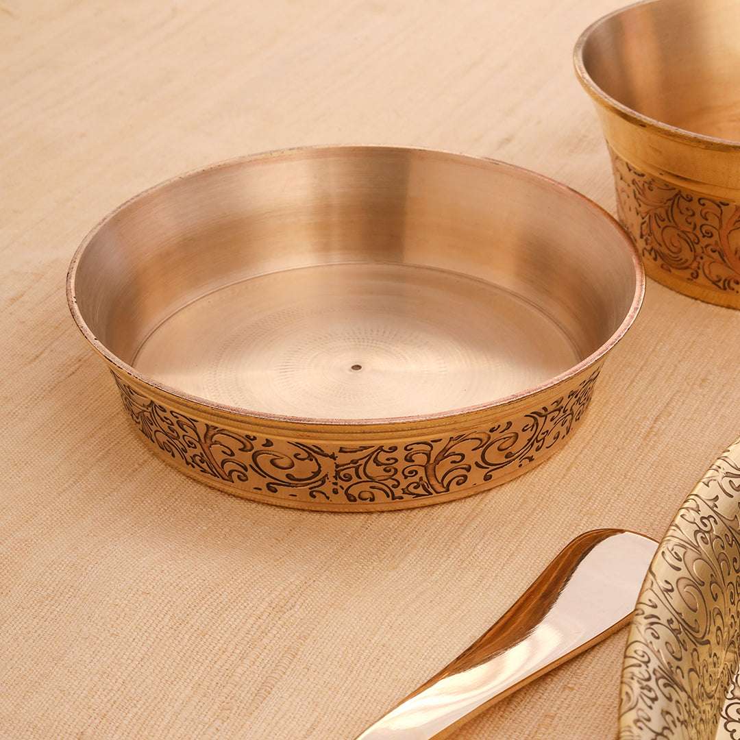 Brass Handcarved Thali/Dinner Set (1.4 Kg) - Image 4