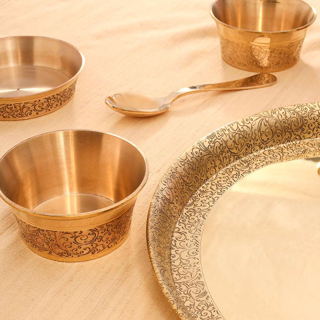 Brass Handcarved Thali/Dinner Set (1.4 Kg) - Image 5