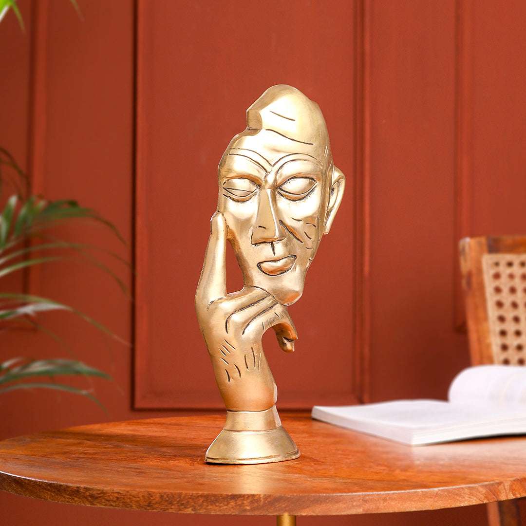 Brass Thinking Face Statue (11.9 Inch) - Image 3