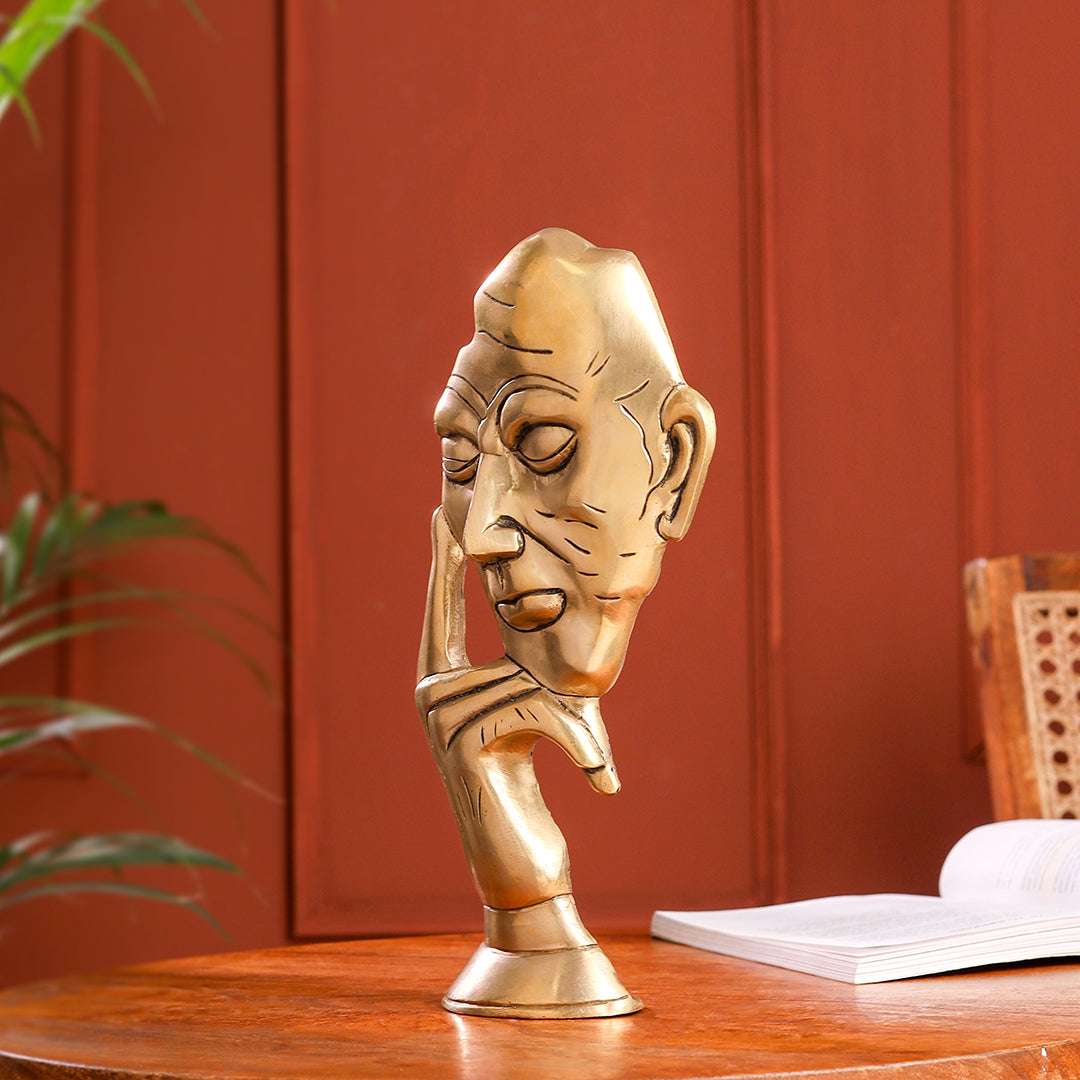 Brass Thinking Face Statue (11.9 Inch) - Image 4