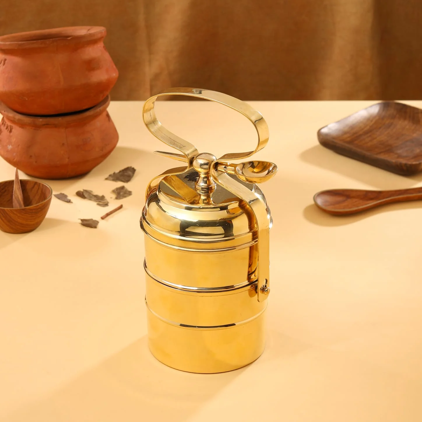 Brass 2-Tier Lunch Box/Tiffin Box (11 Inch)