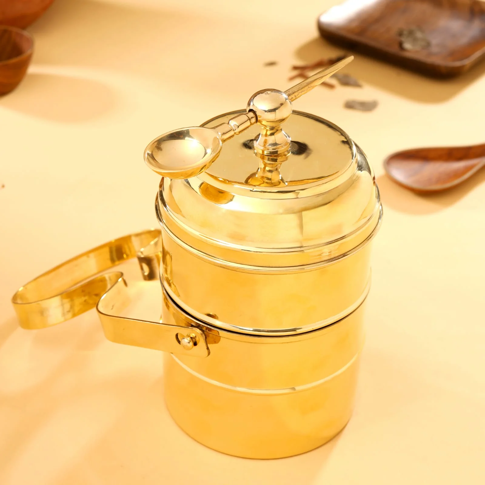 Brass 2-Tier Lunch Box/Tiffin Box (11 Inch) - Image 4