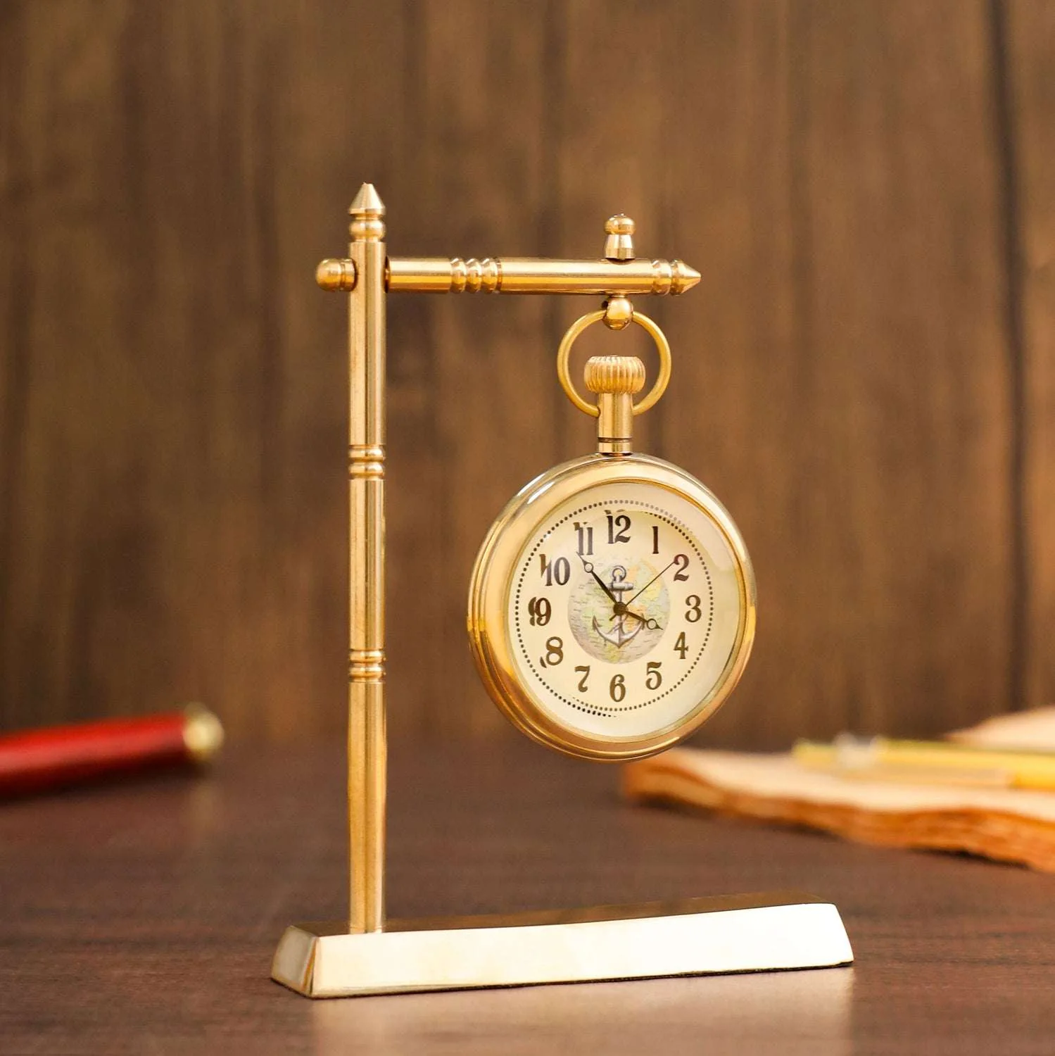 Brass Antique Hanging Table Clock with Stand (5.5 Inch) - Image 5