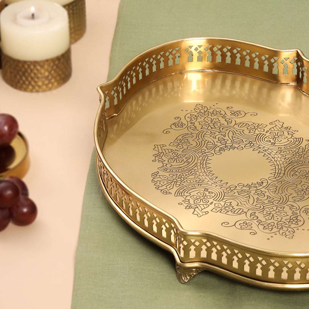 Brass Matt Oval Embossed Tray (12 Inch) - Image 4